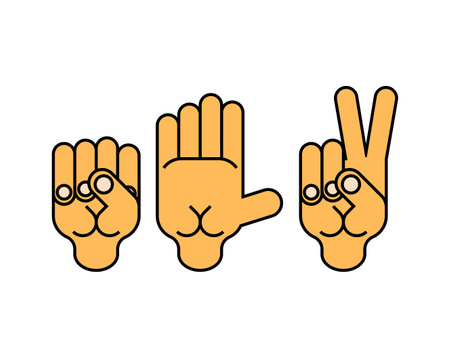Rock, paper, scissors sign set. Hand fist game sign. Fingers game iconのイラスト素材