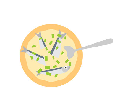 Fish soup top view isolated. Fish soup in plateのイラスト素材
