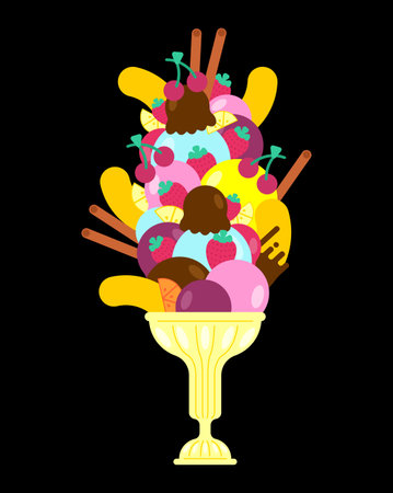 Monstershake Big milkshake Enormous ice cream and bananas with chocolate. Cinnamon sticks and caramel syrupのイラスト素材