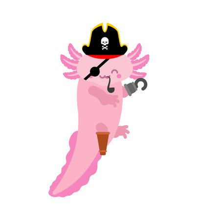 Pirate axolotl isolated. Filibuster Amphibian Salamanderのイラスト素材