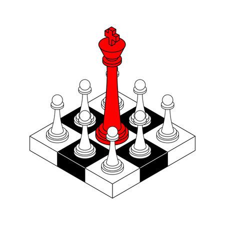 Pawns Surround King in Chess. Chess Game. Concept: Never Give Up Even When Surrounded by Enemiesのイラスト素材