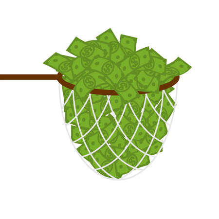 Butterfly net full Money isolated. Money catching concept. Get rich and increase finances.のイラスト素材