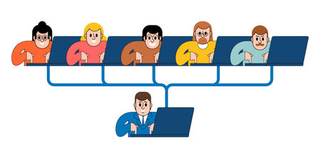 chart organizational with executives and employees. Great for presentations, corporate documents, and HR materials.のイラスト素材
