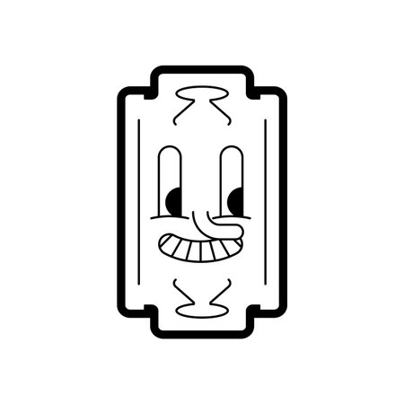 Funny cartoon razor blade character with a happy face. Suitable for grooming-related content, barbershop branding, or stickers.のイラスト素材
