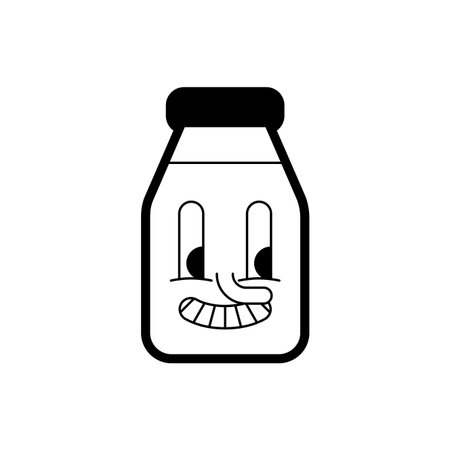 Funny cartoon milk jar character with a cute smiling face. Ideal for dairy packaging, kids' content, and food-related branding.のイラスト素材