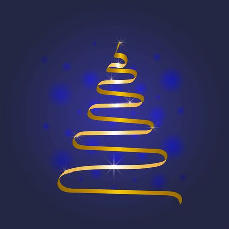 Gold Christmas tree from ribbon vector background. Blue background. Eps 10.のイラスト素材