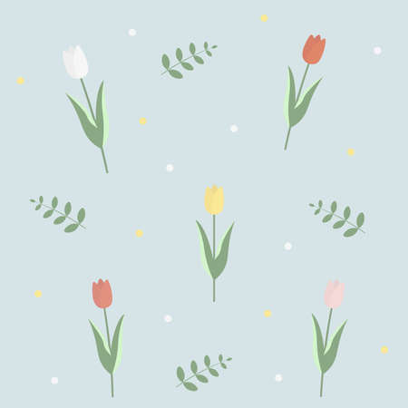 Spring wallpaper with tulips. Tulip set.のイラスト素材