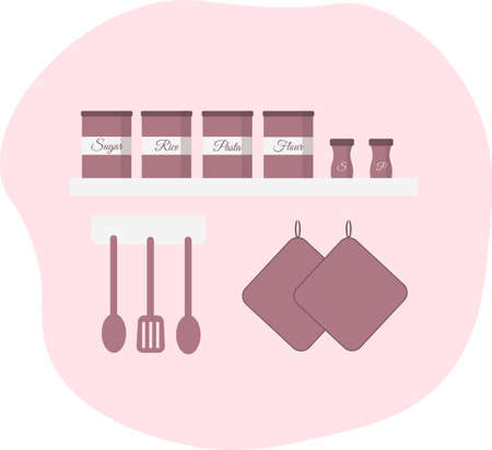 Kitchen set for internet or printing. Flat illustration.