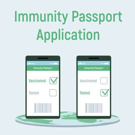 Application with a digital immune passport.  green immunity passport concept vector illustration.のイラスト素材