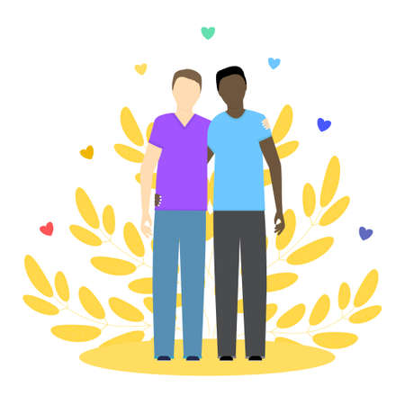 Two gay guys, black and white. LGBT couple. Gay relationship. Concept vector illustration.のイラスト素材