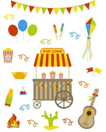 Set for Festa Junina village festival in Brazil. Vector flat decoration.のイラスト素材