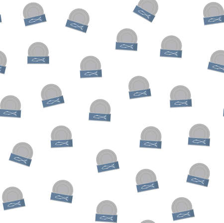 Seamless vector pattern with opened tin full of fish.