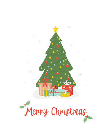 Decorated christmas tree with presents and gifts with text. Concept vector illustration in flat style.のイラスト素材