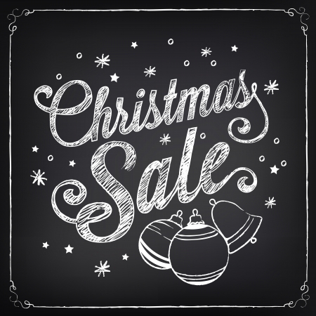 Christmas sale poster drawing with chalk on the blackboardのイラスト素材