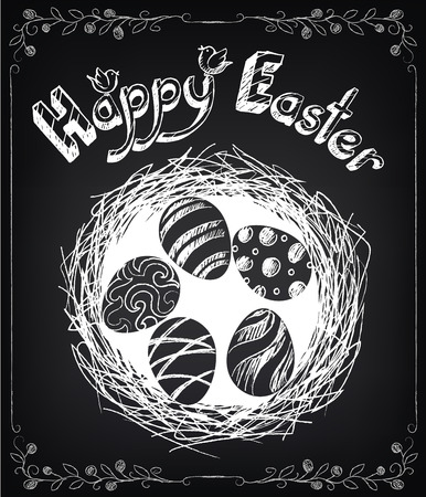 Vintage card with graphic elements for Easter. Chalking, freehand drawingのイラスト素材