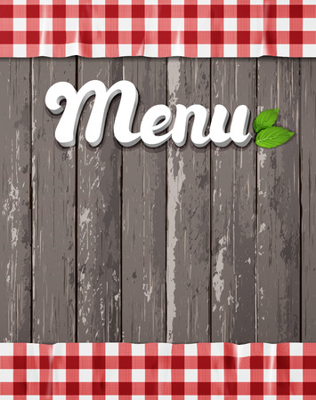 Menu for restaurant, cafe. The word Menu on a wooden background with the tableclothのイラスト素材