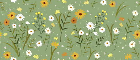 Abstract collection of seamless patterns with chamomile. Trendy hand drawn textures for printing on...