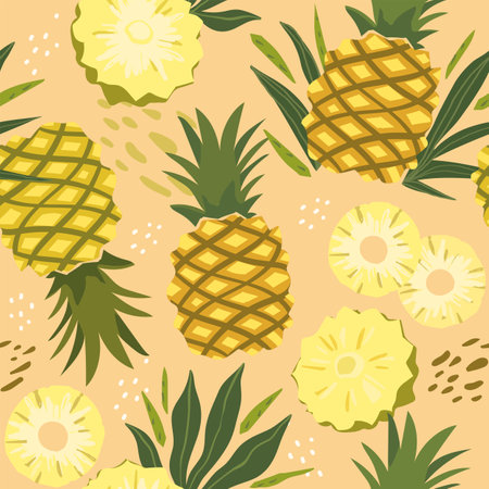 Modern vector seamless pattern with pineapple fruits. Trendy abstract design. Hand drawn textures for printing on fabric, paper, cover, interior decor, posters.のイラスト素材