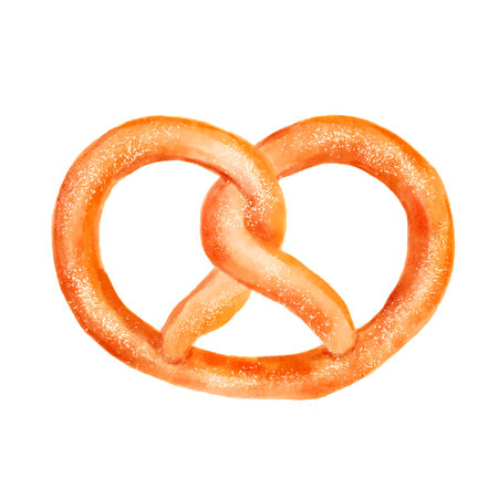 Colorful brezel, highlighted on a white background, digital watercolor illustration. An element of textile, interior design, clothing, wallpaper, tableware, stationeryの写真素材