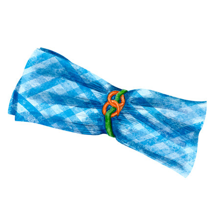Blue napkin, highlighted on a white background, digital watercolor illustration. An element of textiles, interior design, clothing, wallpaper, tableware, stationeryの写真素材