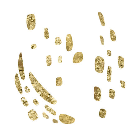 Gold graphic spots, splashes, digital graphics, handmade digital illustration highlighted on a white background. For holiday greeting cards and invitations, packaging, printing on textiles, wallpaperの写真素材