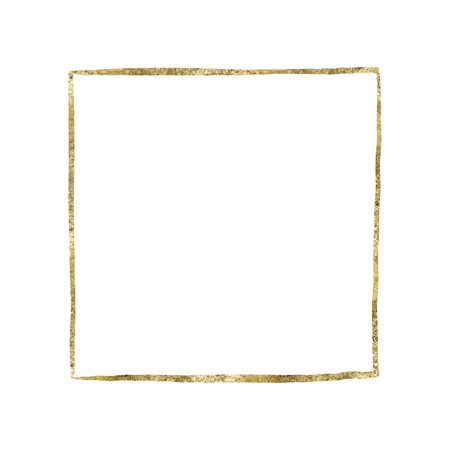 Golden square frame, wreath, digital graphics, handmade digital illustration isolated on a white background. For holiday greeting cards and invitations, packaging, printing on textiles, wallpaper.の写真素材