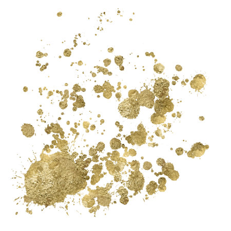 Gold graphic spots, splashes, digital graphics, handmade digital illustration highlighted on a white background. For holiday greeting cards and invitations, packaging, printing on textiles, wallpaperの写真素材