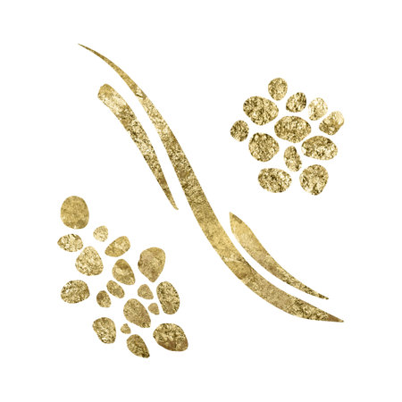 Gold graphic spots, splashes, digital graphics, handmade digital illustration highlighted on a white background. For holiday greeting cards and invitations, packaging, printing on textiles, wallpaperの写真素材