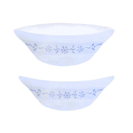 Light blue plate for groceries or food on a white background. An element for designing food and kitchen goods. Handmade digital illustrationの写真素材