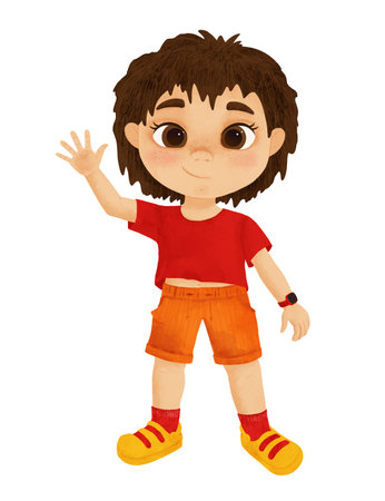 Baby boy, child, cartoon character, handmade digital illustration on a white background. An element for the designの写真素材