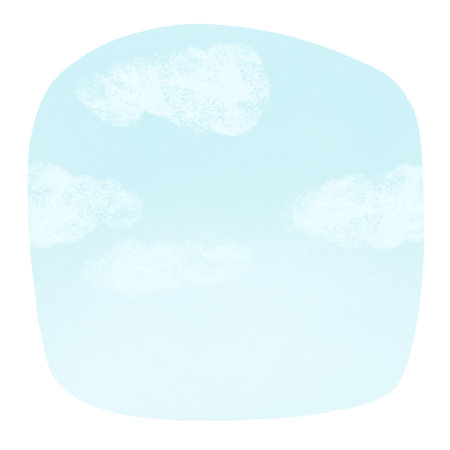 Square background of blue sky with clouds, handmade digital illustration on a white background. An element for the designの写真素材