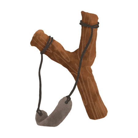 Wooden slingshot, boy's toy, handmade digital illustration on a white background. An element for the design of postcards, invitations, packaging, textiles, wallpaper.の写真素材