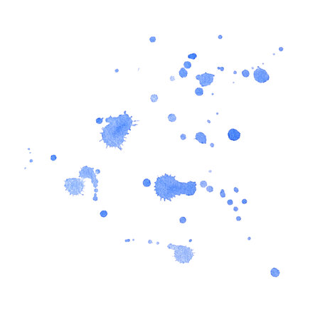 Watercolor splashes of blue azure color, background, handmade digital illustration on white background. Element for design in printing, packaging, textile, wallpaper.の写真素材