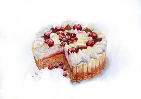 Watercolor picture of Ice-cream cakeの写真素材