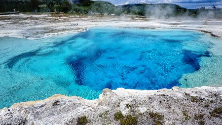 Colorful geysers hot springs in Yellowstone National Park, Wyoming Montana. Northwest. Yellowstone is a summer wonderland to watch the wildlife and natural landscape. Geothermal.の写真素材