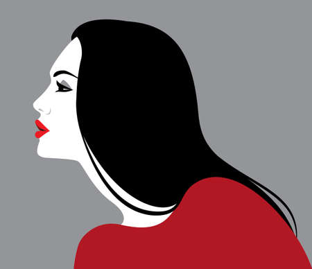 Vector illustration of beautiful woman with long black hair, profileのイラスト素材