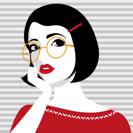 Vector illustration of beautiful young girl wearing glassesのイラスト素材