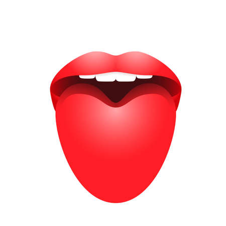 Vector illustration of open mounth with red female lips and sticking out tongueのイラスト素材