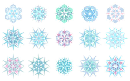 Colorful snowflake collection isolated on white background for merry christmas and happy new year decoration, card and banner, vector illustrationのイラスト素材