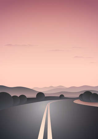 Vector illustration of beautiful sunset lanscape with roadのイラスト素材