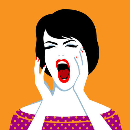 Vector illustration of beautiful screaming womanのイラスト素材
