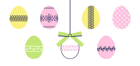 Vector easter decorated eggs in pastel color against white background, simple vector illustrationのイラスト素材