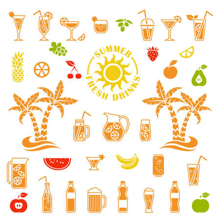 Vector icons of summer fresh drinks and cocktailsのイラスト素材