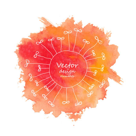 Vector watercolor red and orange blotch isolated on white background with abstract round floral decorのイラスト素材