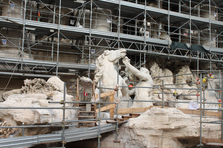 Famous Trevi Fountain (Fontana di Trevi) under restorationの写真素材