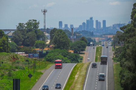 View of the city from the height of the highway. urban landscape in Brazilの写真素材