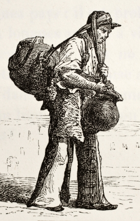 Antique illustrator of Mexican water vendor.  Original, created by Hildibrand, was published on L'Eau, by G. Tissandier, Hachette, Paris, 1873のeditorial素材