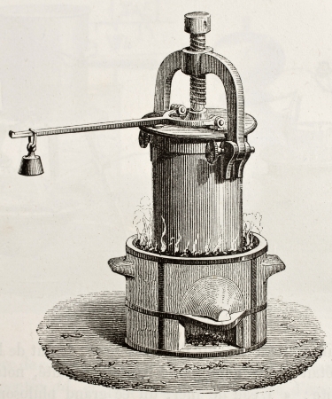 Old illustration of steam digester invented by French physicist Denis Papin in 1679  Original, by unknown author, was published on Lのeditorial素材