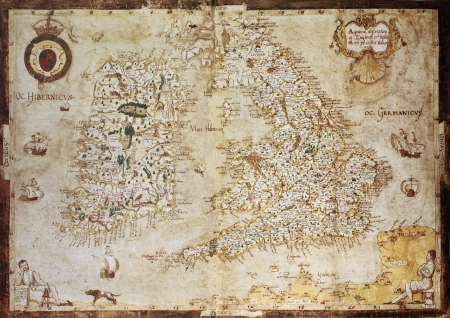 Old map of British Islands. Created by Laurence Nowell, published in England, 1564のeditorial素材