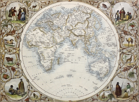 Old map of Hemisphere oriental. Created by John Tallis, published on Illustrated Atlas, London 1851のeditorial素材